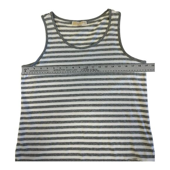 Michael Kors Tank Top Gray White Striped Sleeveless Rhinestone Logo Casual - Picture 5 of 5